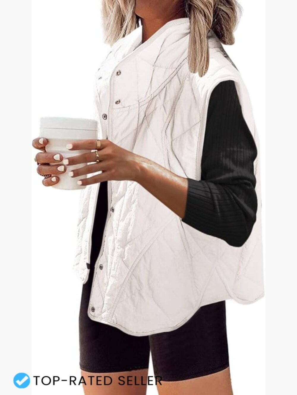 Quilted Puffer Vest Oversized Lightweight Cropped Snap Button Winter Fall